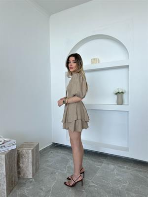 Bej Şort Astarlı Katlı Elbise 