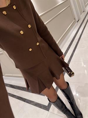 Beli Lastikli Volanlı Kalın Pileli Triko Etek