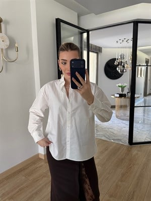 Beyaz Basic Poplin Gömlek -1007