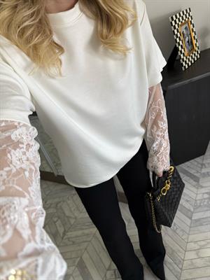 Beyaz Bisiklet Yaka Dantelli Bluz 1049