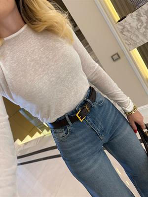 Beyaz Bisiklet Yaka Transparan Bluz-1091