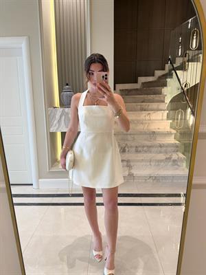 Beyaz Boyundan Askılı Mini Elbise
