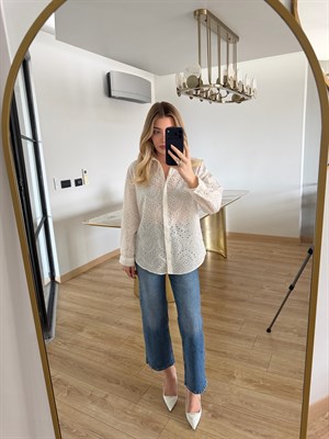 Beyaz Brodeli İşlemeli Gömlek-02543