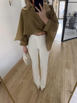 Beyaz Çan Paça Pantolon -72641