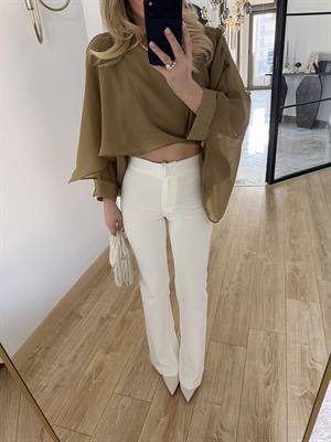 Beyaz Çan Paça Pantolon -72641