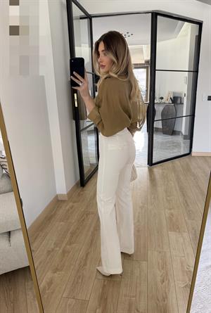 Beyaz Çan Paça Pantolon -72641