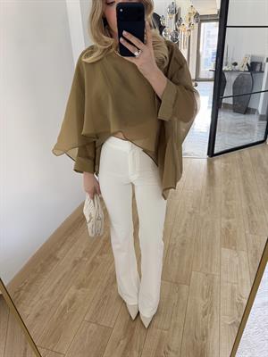 Beyaz Çan Paça Pantolon -72641