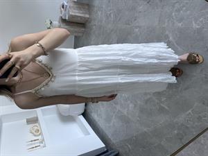 Beyaz Deniz Kabuğu İşlemeli Rustik Elbise