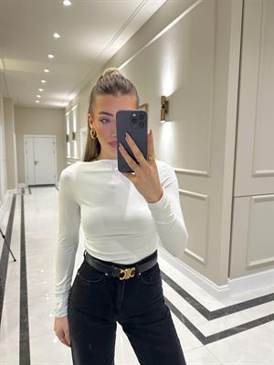 Beyaz DLV Uzun Kollu Asimetrik Bluz -31415