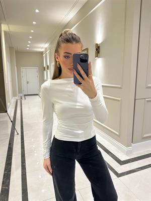 Beyaz DLV Uzun Kollu Asimetrik Bluz -31415