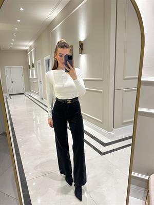 Beyaz DLV Uzun Kollu Asimetrik Bluz -31415