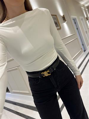 Beyaz DLV Uzun Kollu Asimetrik Bluz -31415