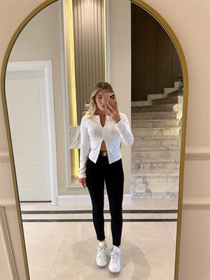 Beyaz Fermuar Detaylı Uzun Kollu Top-31993