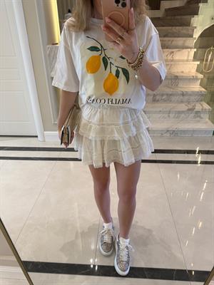 Beyaz Fırfırlı Dantel Mini Etek