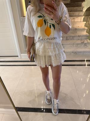 Beyaz Fırfırlı Dantel Mini Etek