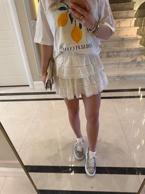 Beyaz Fırfırlı Dantel Mini Etek