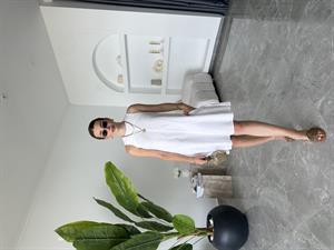 Beyaz Ham Keten Sıfır Kol Elbise