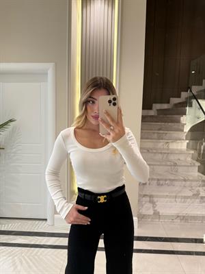 Beyaz Havuz Yaka Fitilli Triko Body