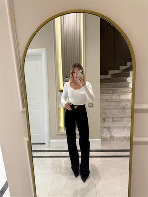 Beyaz Havuz Yaka Fitilli Triko Body