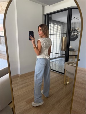 Beyaz  Kuş Gözlü Detaylı Vatkalı T-Shirt - 37375