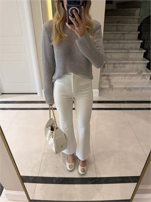 Beyaz Mini Flare Pantolon - 1060