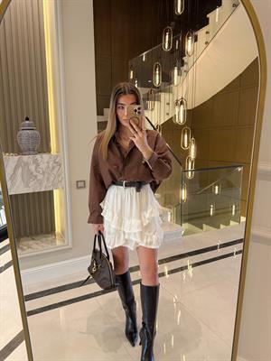 Beyaz Mini Şort Etek -241039