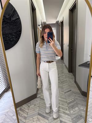 Beyaz Orjinal Marka Straight Jean