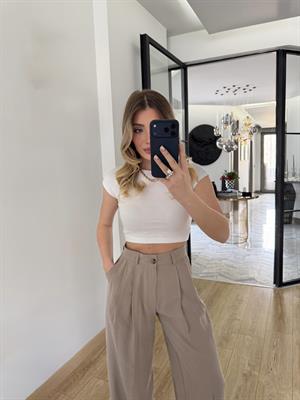 Beyaz Pamuk Ve Modal Karışımlı Crop Top-30528