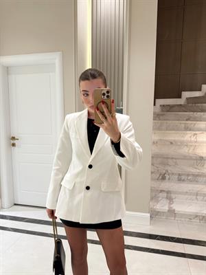 Beyaz Pensli Cristi Blazer Ceket
