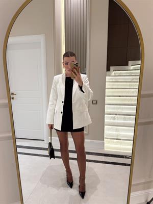 Beyaz Pensli Cristi Blazer Ceket