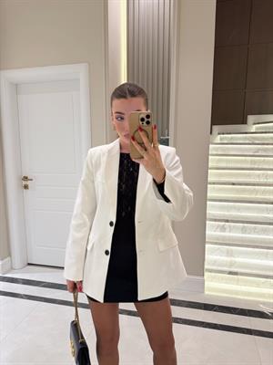 Beyaz Pensli Cristi Blazer Ceket