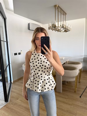 Beyaz  Puantiyeli Balon Bluz-4169