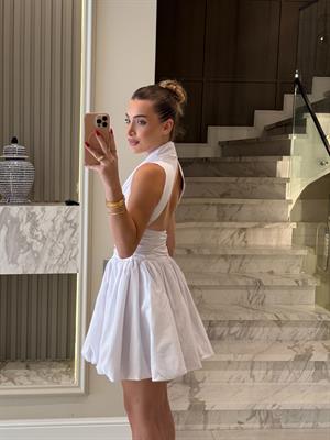 Beyaz Sırt Detaylı Poplin Mini Elbise