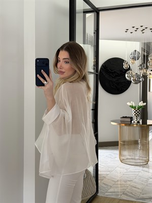 Beyaz Uçuşan Pelerin Bluz-5026