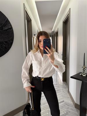 Beyaz Vatkalı Poplin Gömlek-1008