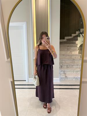 Bordo Askılı Bluz Etek Takım-51165