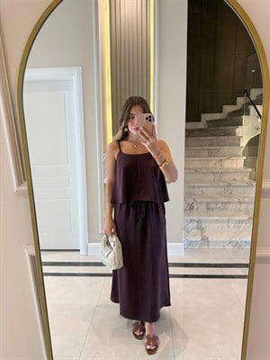 Bordo Askılı Bluz Etek Takım - 51165