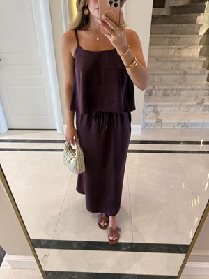 Bordo Askılı Bluz Etek Takım - 51165