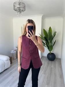 Bordo Astarlı Süet Yelek