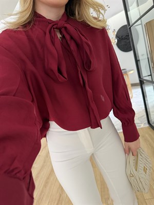 Bordo Bağcıklı Gömlek-5050