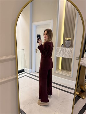 Bordo Bağlamalı İkili Triko Takım - 1051