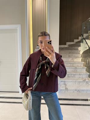 Bordo Bebe Yaka Düğmeli Trençkot