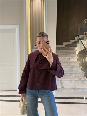 Bordo Bebe Yaka Düğmeli Trençkot - 7530