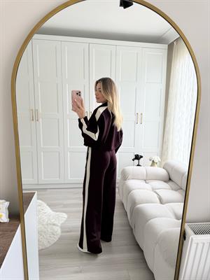 Bordo-Bej Yanları Şerit Detaylı İkili Takım- 35704