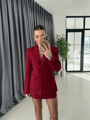 Bordo Blazer Ceket-Etek Takım