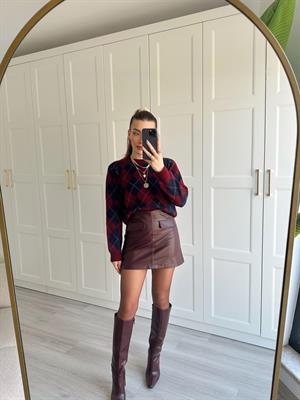 Bordo Cepli Deri Etek