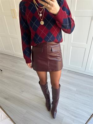 Bordo Cepli Deri Etek