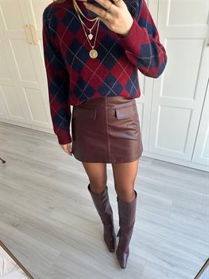 Bordo Cepli Deri Etek