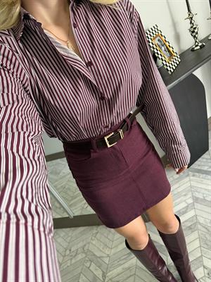 Bordo Çizgili Oversize Gömlek-37116