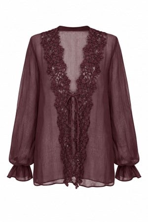 Bordo Dantelli Gömlek - 5108